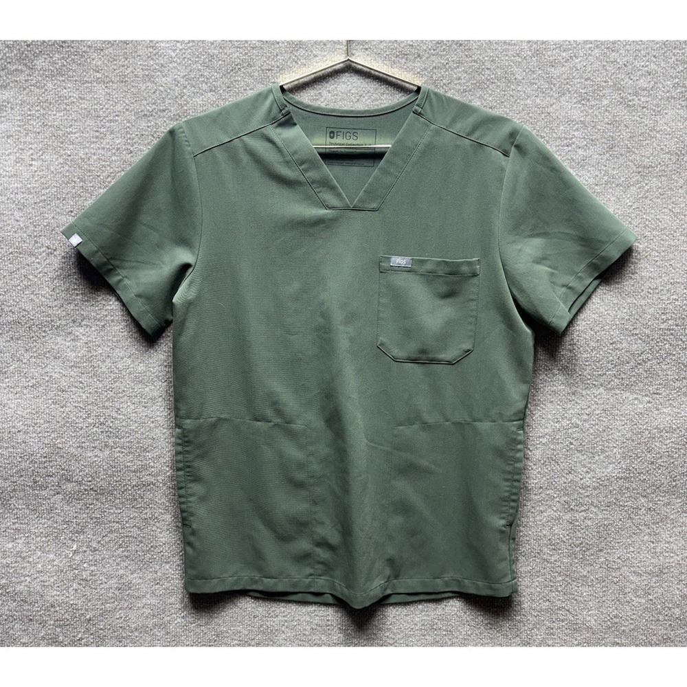 FIGS Technical Collection Olive Green V-Neck Scrub Top Small Mens Medical EUC